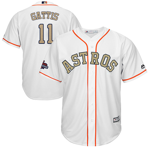 Astros #11 Evan Gattis White 2018 Gold Program Cool Base Stitched MLB Jersey - Click Image to Close